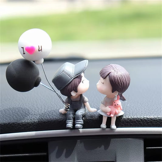 Car Accessories Cute Cartoon Couples Figure Figurines Balloon Ornament Resin Love Cute Cartoon Dashboard Accessories