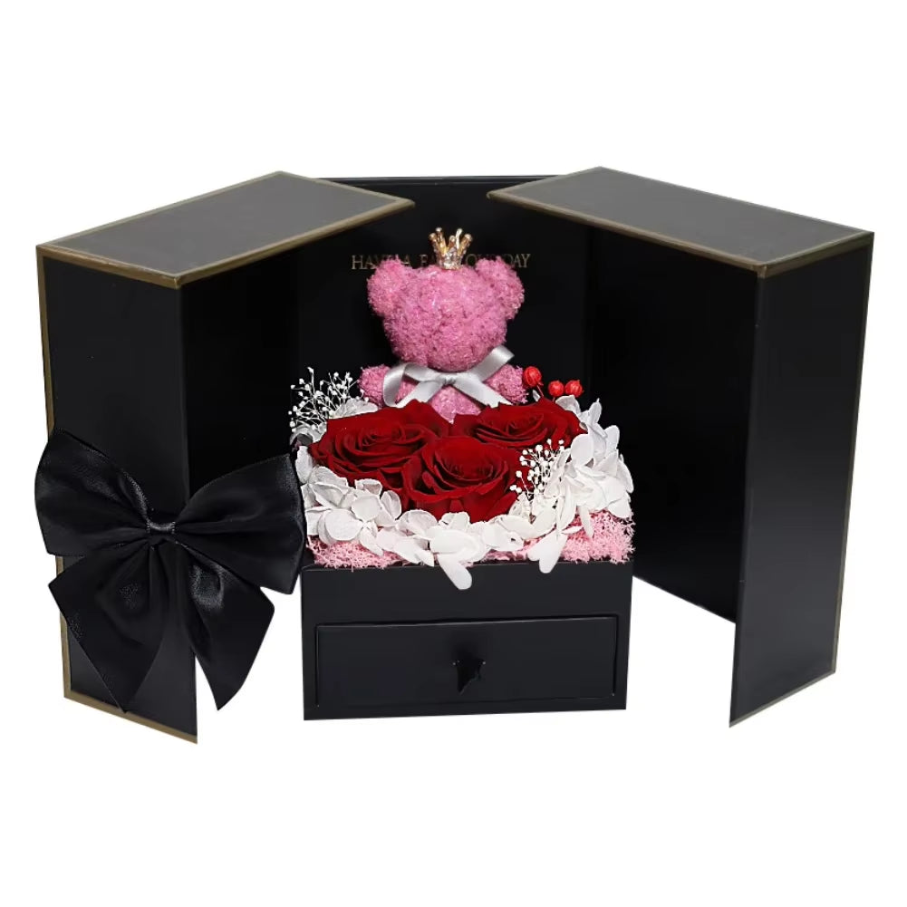 Valentine'S Day Rose Bear Gift Box Eternal Rose Gift Box for Women Girlfriend Birthday Paryt Mother'S Day Christma New Year Gift