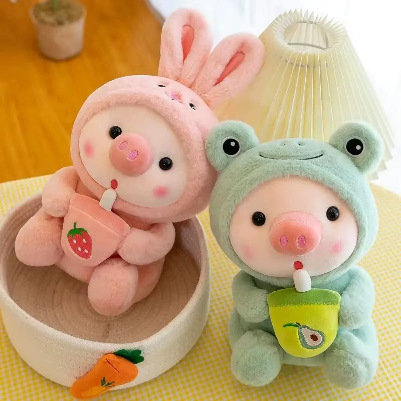 25Cm Kawaii Bubble Tea Pig Plush Toys Soft Stuffed Animal Milk Tea Pig Bunny Frog Cute Plushies Doll Toys for Kids Birthday Gift