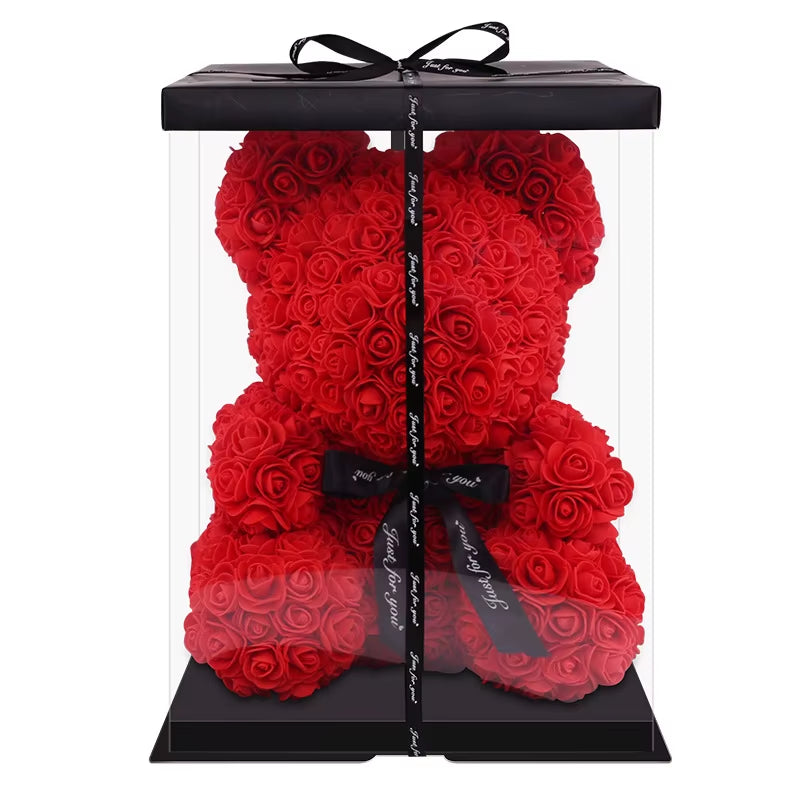 25Cm Valentines Day Gift Red Rose Teddy Bear Rose Flower Artificial Decoration Lover Gift Valentines Gift Gift Box Dropshipping