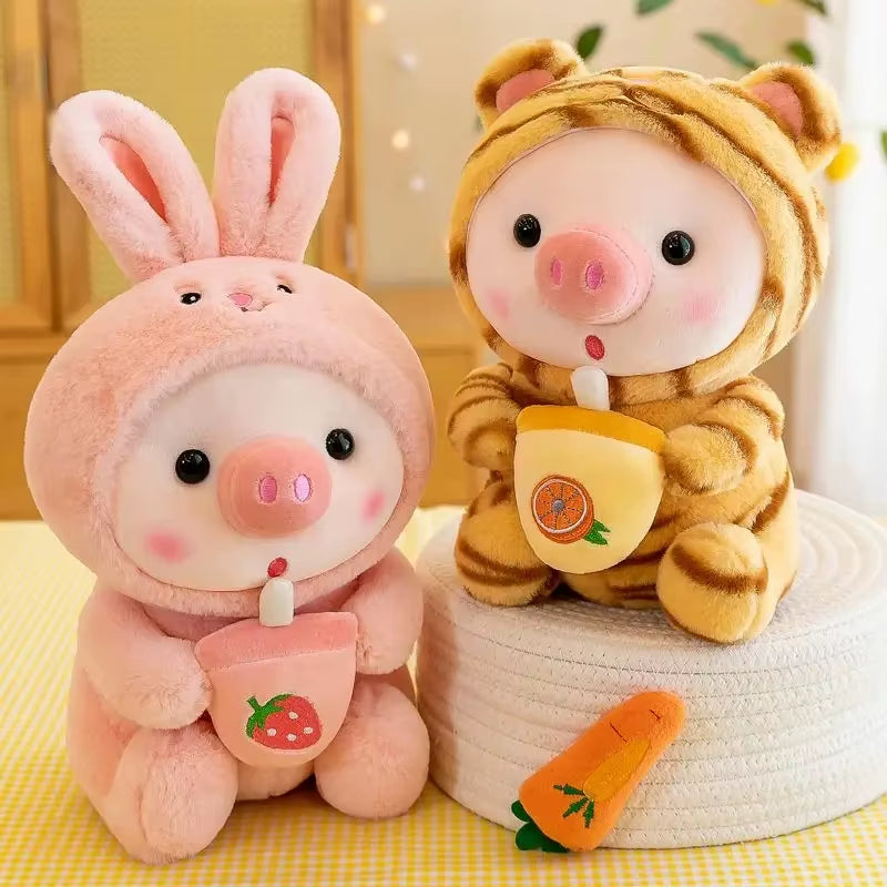 25Cm Kawaii Bubble Tea Pig Plush Toys Soft Stuffed Animal Milk Tea Pig Bunny Frog Cute Plushies Doll Toys for Kids Birthday Gift