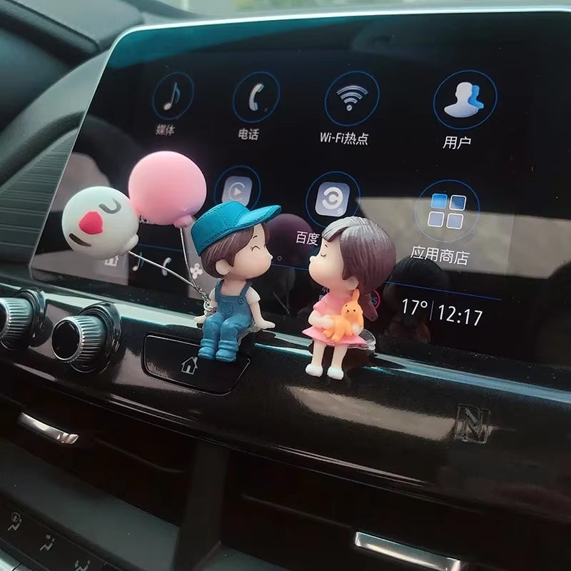 Car Accessories Cute Cartoon Couples Figure Figurines Balloon Ornament Resin Love Cute Cartoon Dashboard Accessories