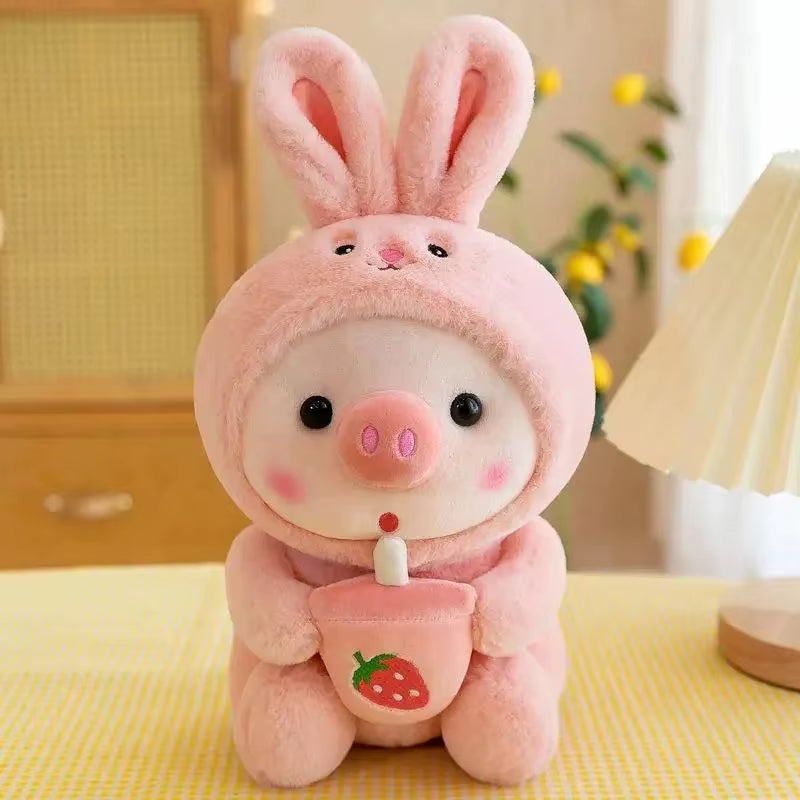 25Cm Kawaii Bubble Tea Pig Plush Toys Soft Stuffed Animal Milk Tea Pig Bunny Frog Cute Plushies Doll Toys for Kids Birthday Gift