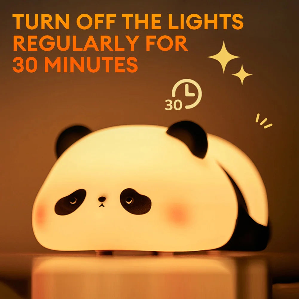 Cartoon Silicone Panda Night Light Touch Dimming Bedside Light Rechargeable Baby Sleep Lamp Animal Table Lamp Timing Pat Light