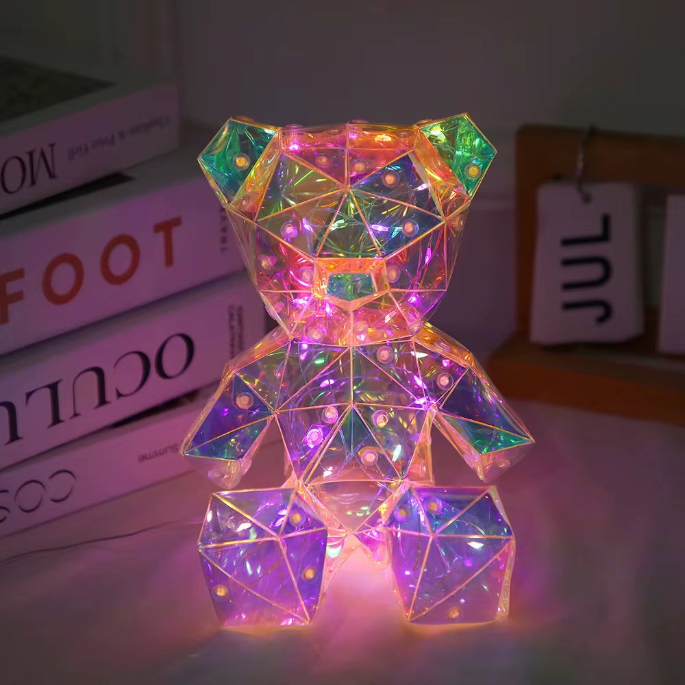 Valentine'S Day Love Bear Laser Glow Gift Night Light 3D Twinkle Bear LED Bedside USB Night Light Changeable Ambient Lamp Gift