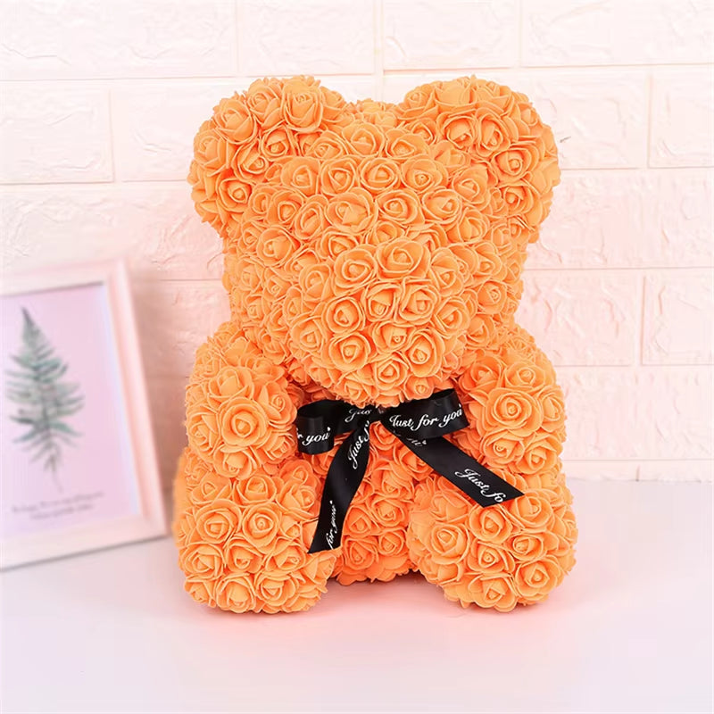 25Cm Valentines Day Gift Red Rose Teddy Bear Rose Flower Artificial Decoration Lover Gift Valentines Gift Gift Box Dropshipping