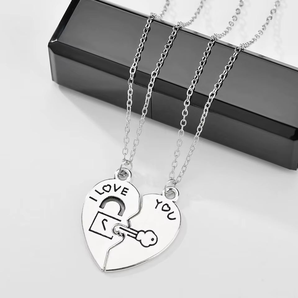 2 Pcs/Set Couple Necklace for Women and Men Silver Color Heart Pendant Paired Necklace Fashion Necklace Gifts for Women