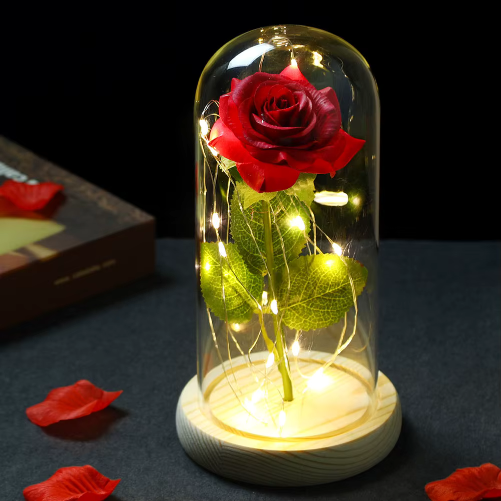 Eternal Enchanted Rose – LED Fairy Light Bloom in Glass Dome