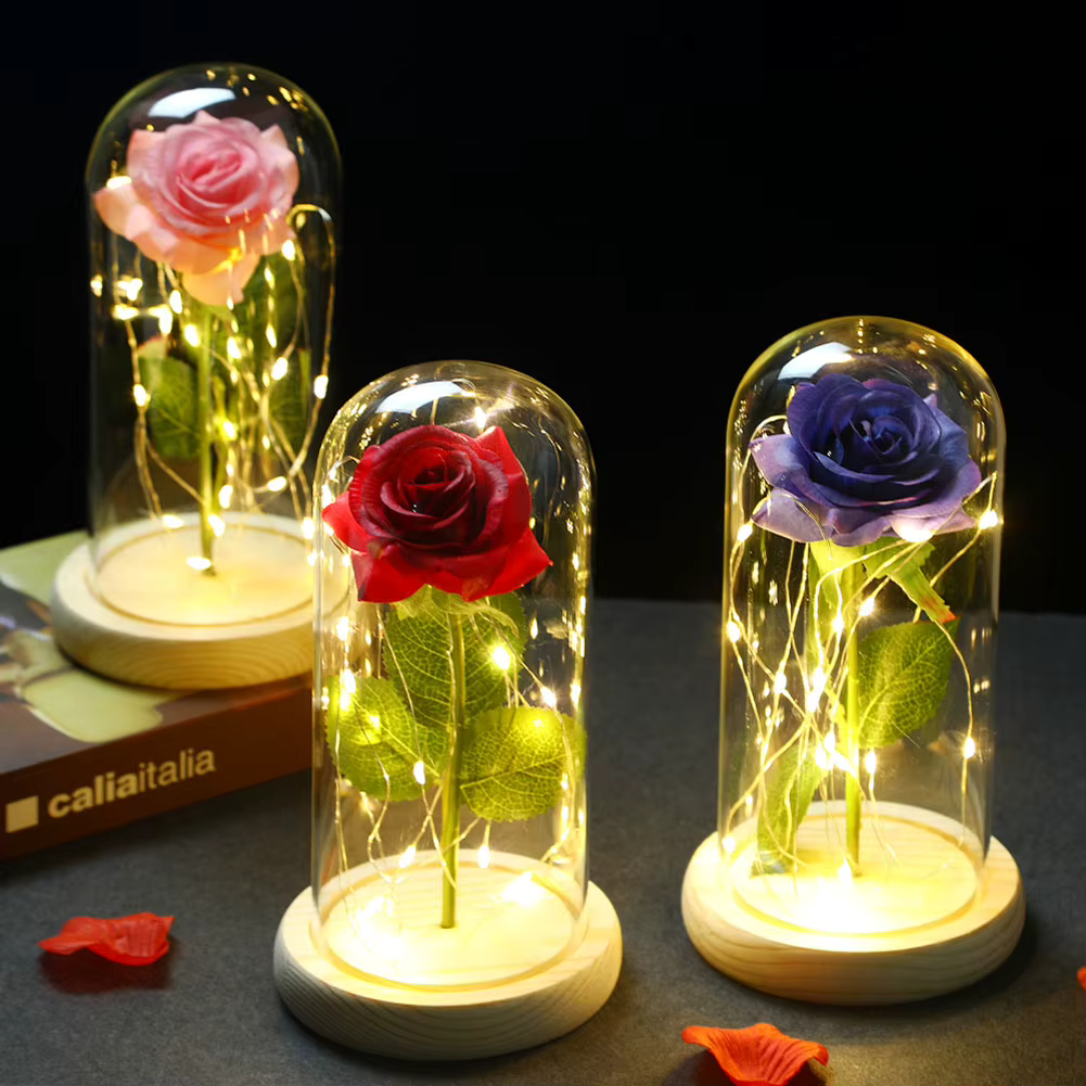 Eternal Enchanted Rose – LED Fairy Light Bloom in Glass Dome