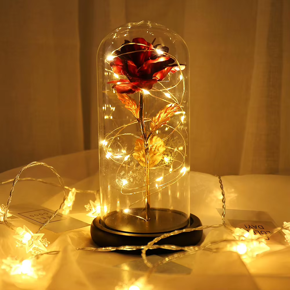 Eternal Enchanted Rose – LED Fairy Light Bloom in Glass Dome