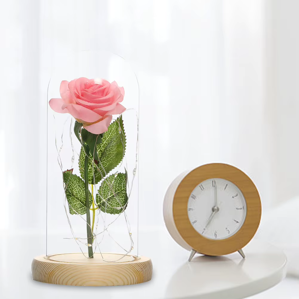 Eternal Enchanted Rose – LED Fairy Light Bloom in Glass Dome