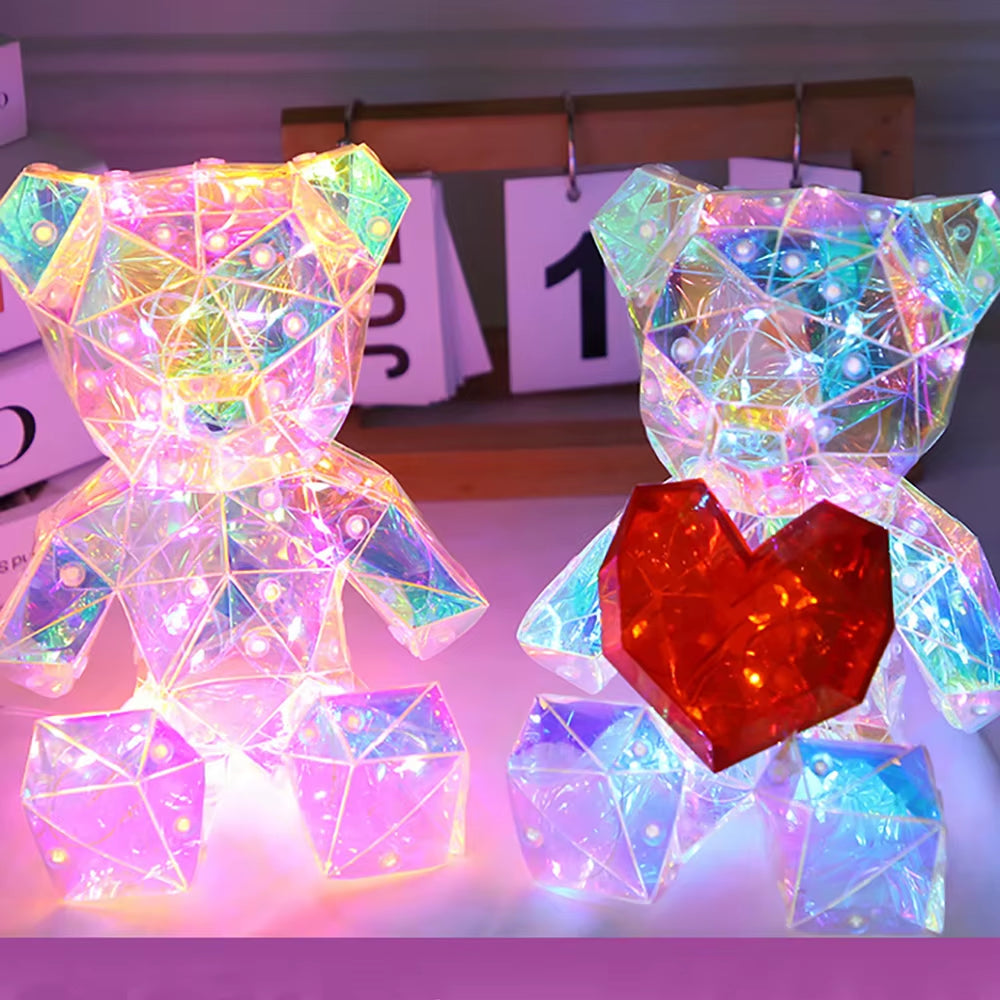 Valentine'S Day Love Bear Laser Glow Gift Night Light 3D Twinkle Bear LED Bedside USB Night Light Changeable Ambient Lamp Gift