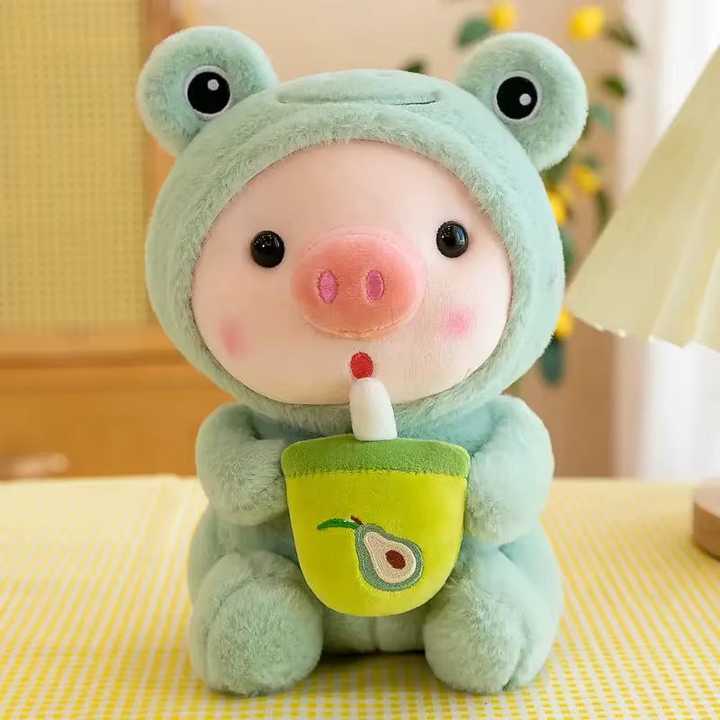 25Cm Kawaii Bubble Tea Pig Plush Toys Soft Stuffed Animal Milk Tea Pig Bunny Frog Cute Plushies Doll Toys for Kids Birthday Gift