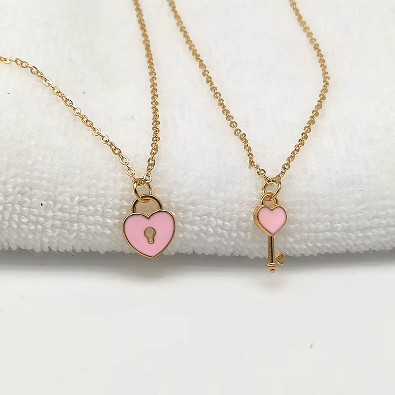 2 Pcs/Set Couple Necklace for Women and Men Silver Color Heart Pendant Paired Necklace Fashion Necklace Gifts for Women