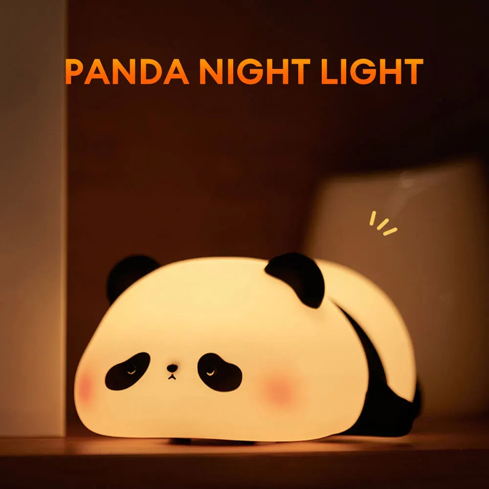 Cartoon Silicone Panda Night Light Touch Dimming Bedside Light Rechargeable Baby Sleep Lamp Animal Table Lamp Timing Pat Light