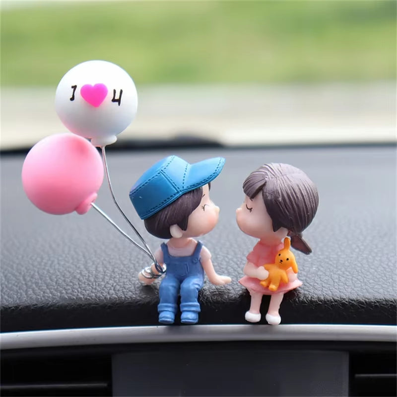 Car Accessories Cute Cartoon Couples Figure Figurines Balloon Ornament Resin Love Cute Cartoon Dashboard Accessories