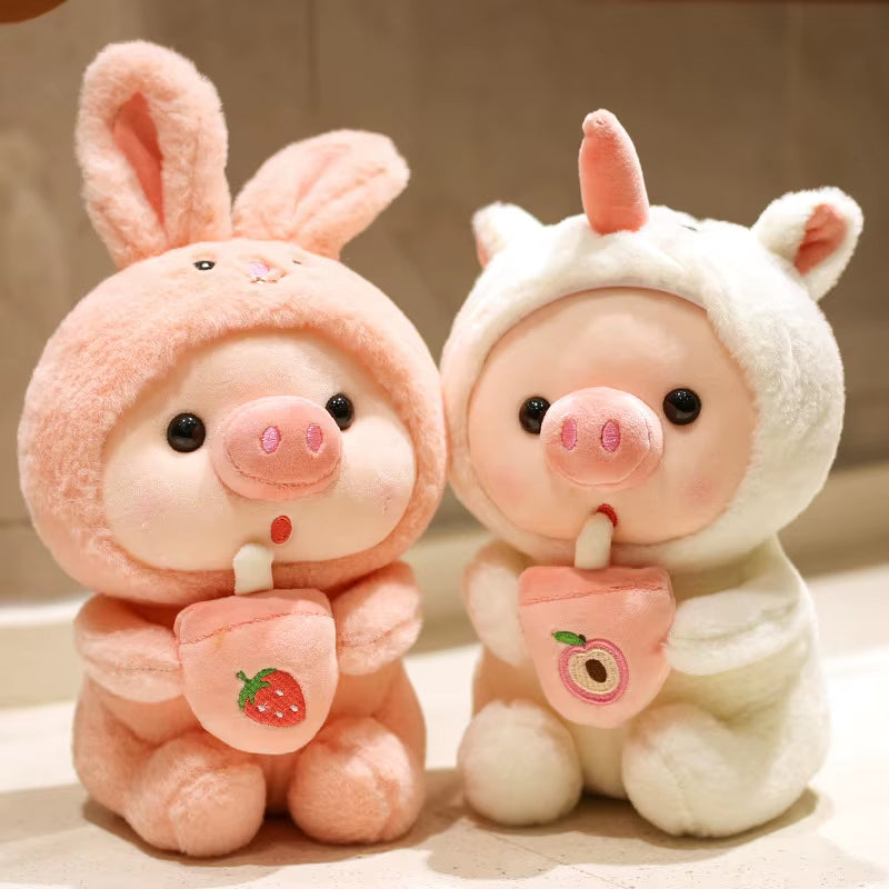 25Cm Kawaii Bubble Tea Pig Plush Toys Soft Stuffed Animal Milk Tea Pig Bunny Frog Cute Plushies Doll Toys for Kids Birthday Gift