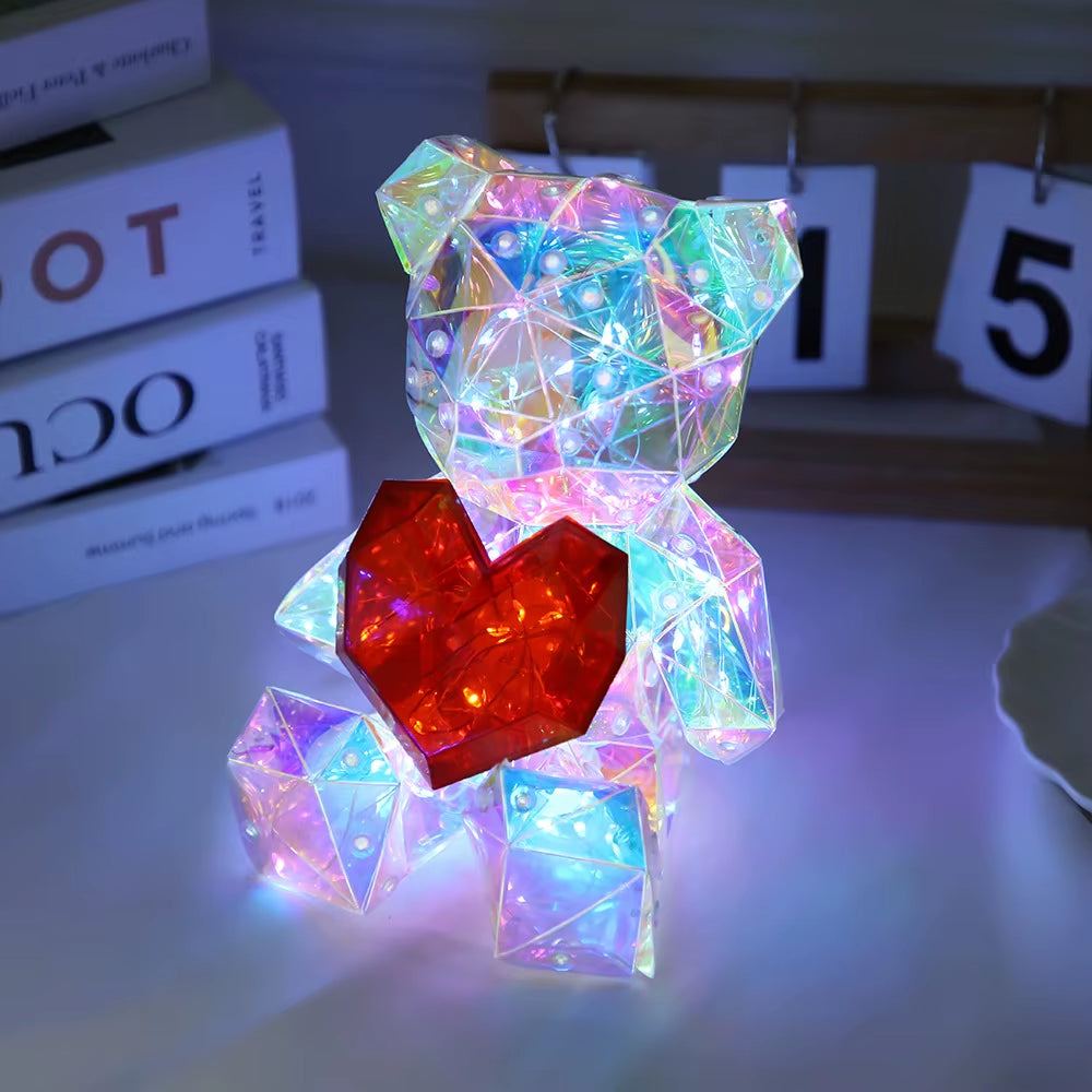 Valentine'S Day Love Bear Laser Glow Gift Night Light 3D Twinkle Bear LED Bedside USB Night Light Changeable Ambient Lamp Gift