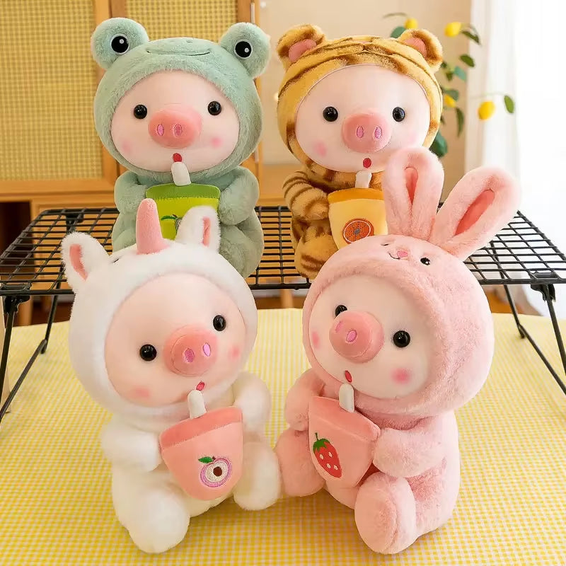 25Cm Kawaii Bubble Tea Pig Plush Toys Soft Stuffed Animal Milk Tea Pig Bunny Frog Cute Plushies Doll Toys for Kids Birthday Gift