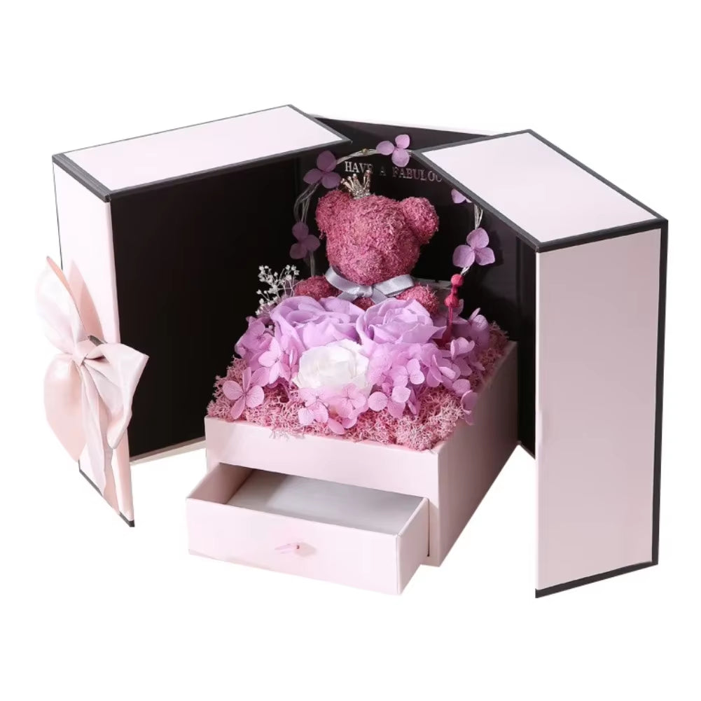 Valentine'S Day Rose Bear Gift Box Eternal Rose Gift Box for Women Girlfriend Birthday Paryt Mother'S Day Christma New Year Gift