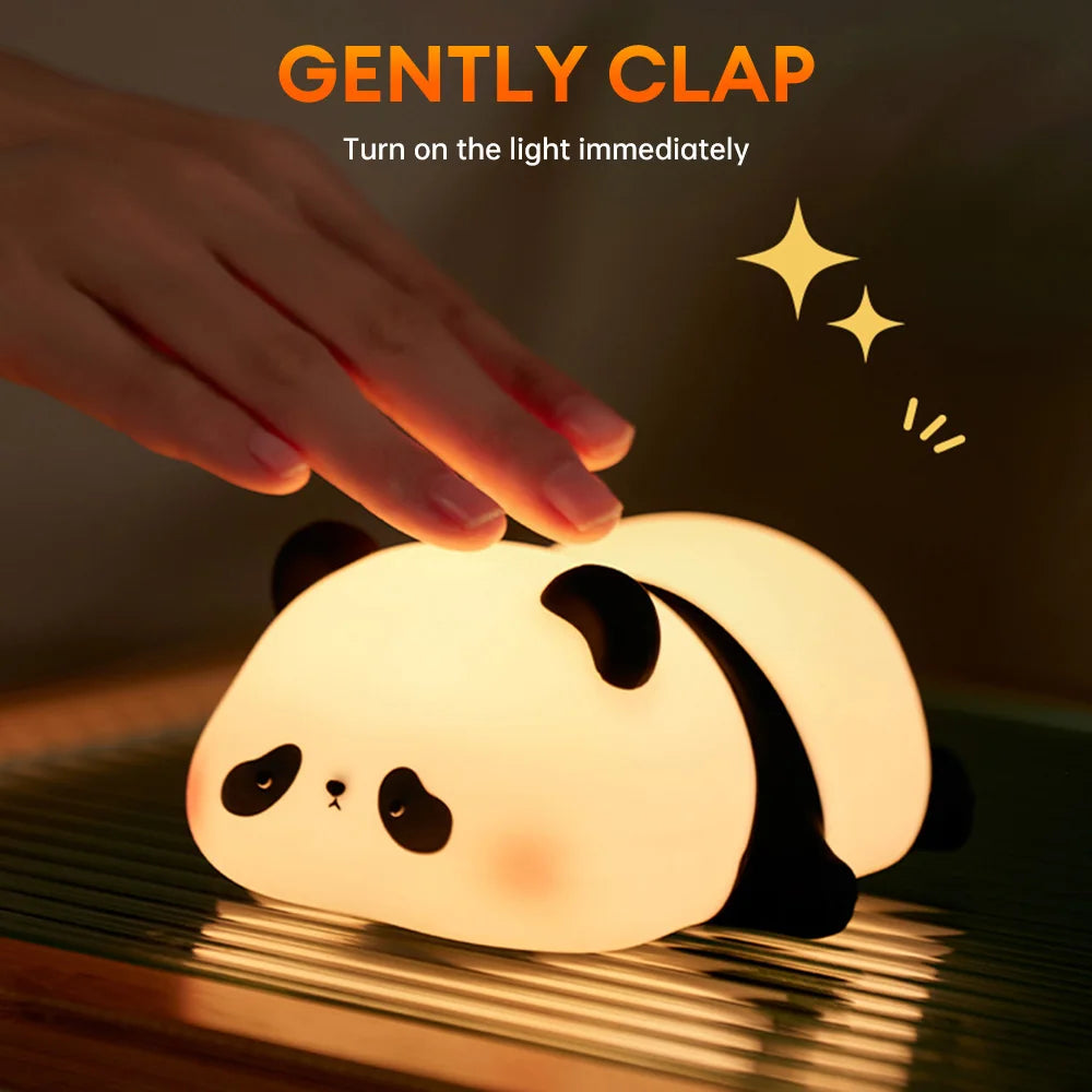 Cartoon Silicone Panda Night Light Touch Dimming Bedside Light Rechargeable Baby Sleep Lamp Animal Table Lamp Timing Pat Light